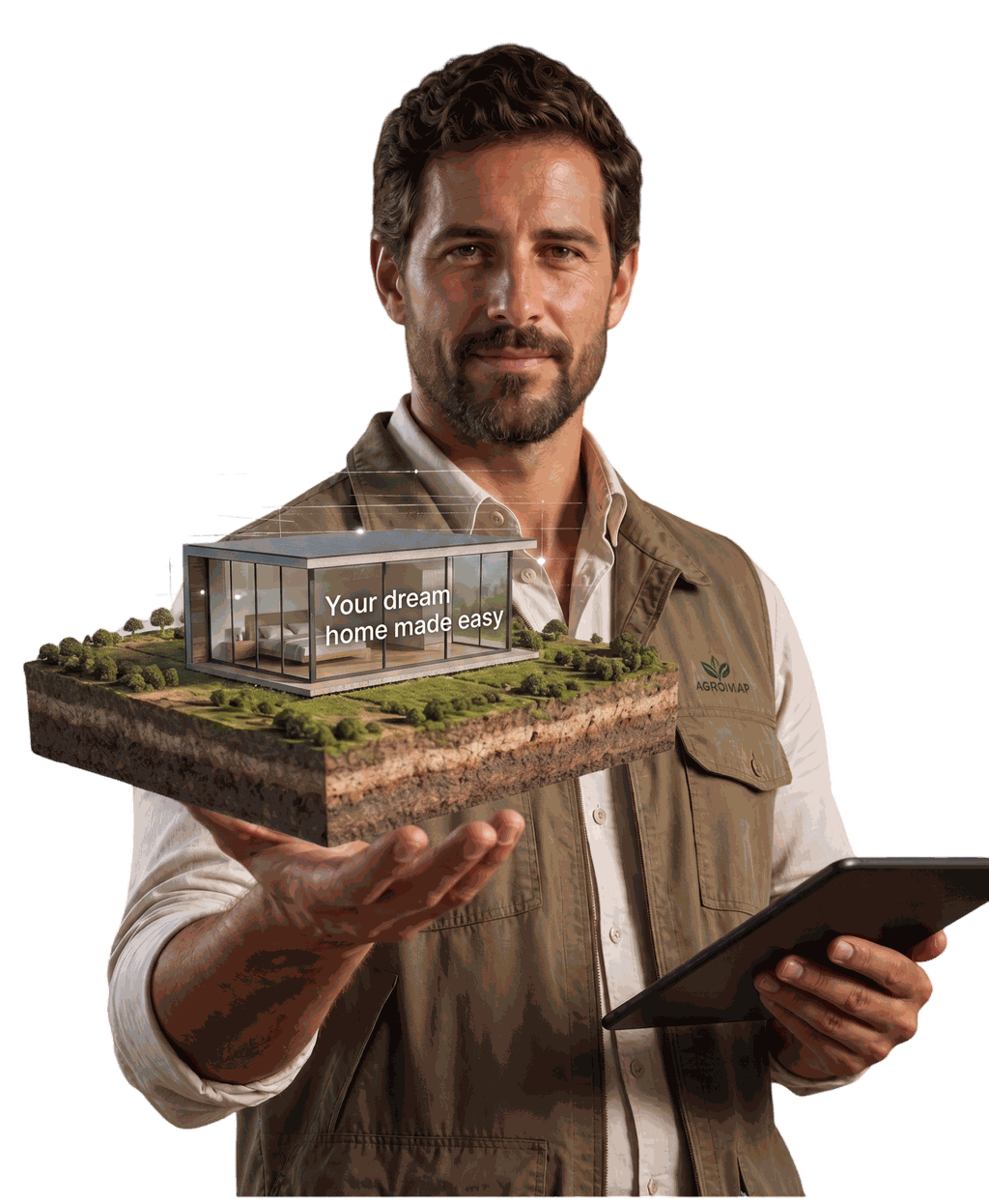 Land surveyor holding a 3D land parcel model